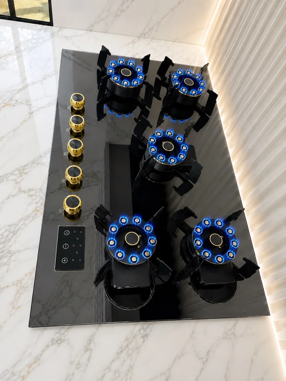 5 Face Mirror Black Stainless Steel Copper Burners with Digital Timer