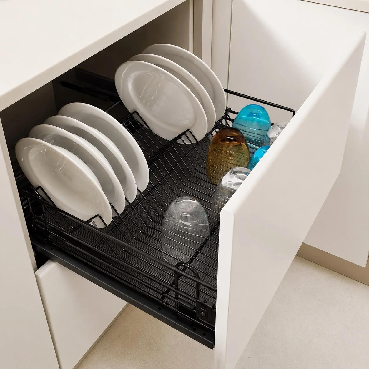 Drawer Plate Rack with Glass Holder Matte Black Antirust
