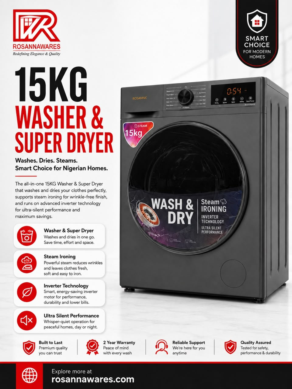 Inverter Washing and Super Drying Machine with Steam Ironing