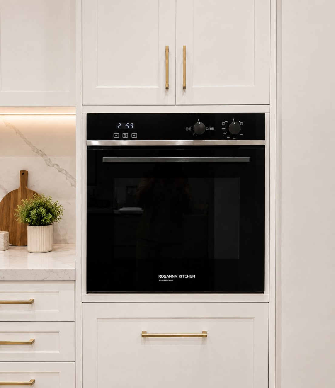 Digital Gas and Electric Oven with Silver Stripes Diamond Black Glass